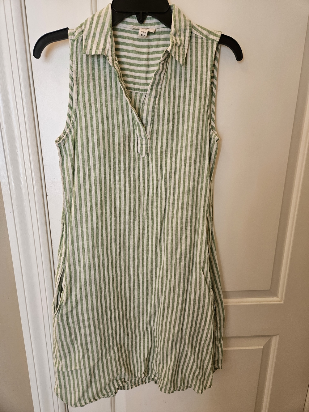 Beachlunchlounge Linen Green and White Striped Sleeveless Midi Dress